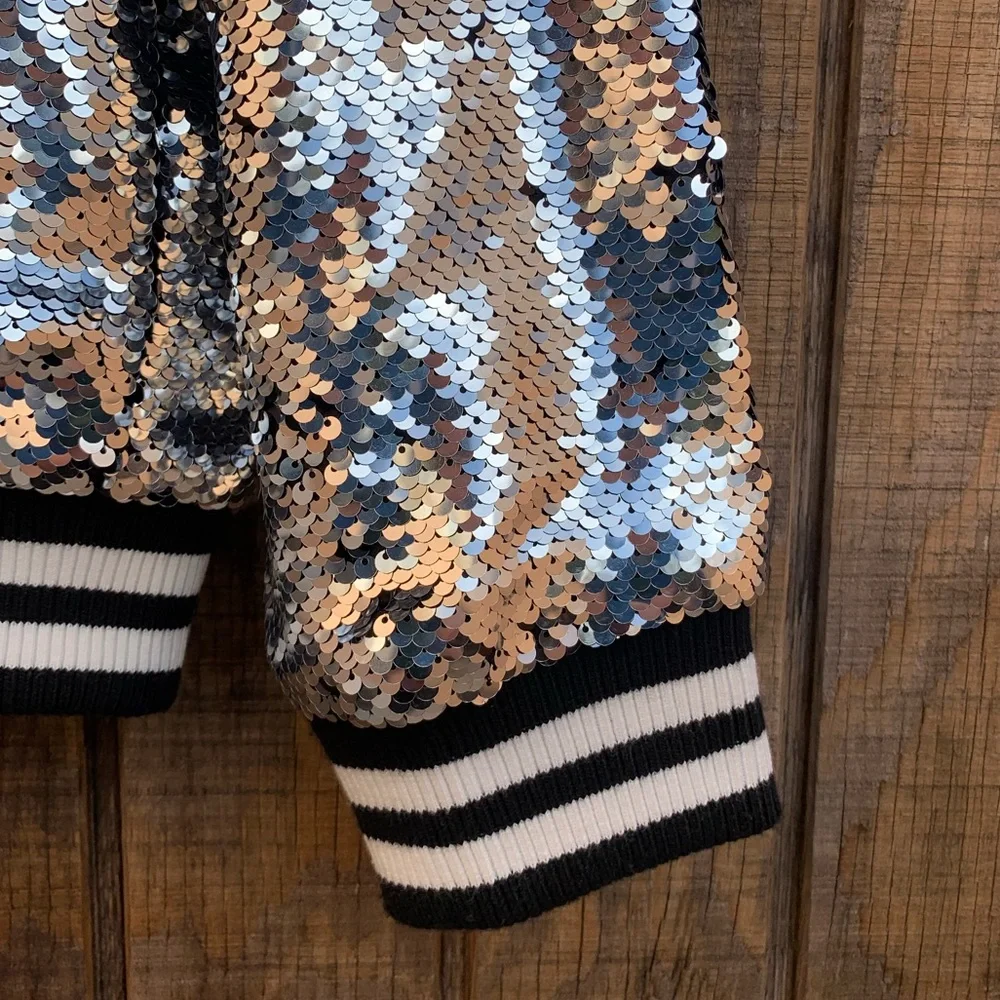Dolce Cabo Silver & Black Sequins Bomber Jacket